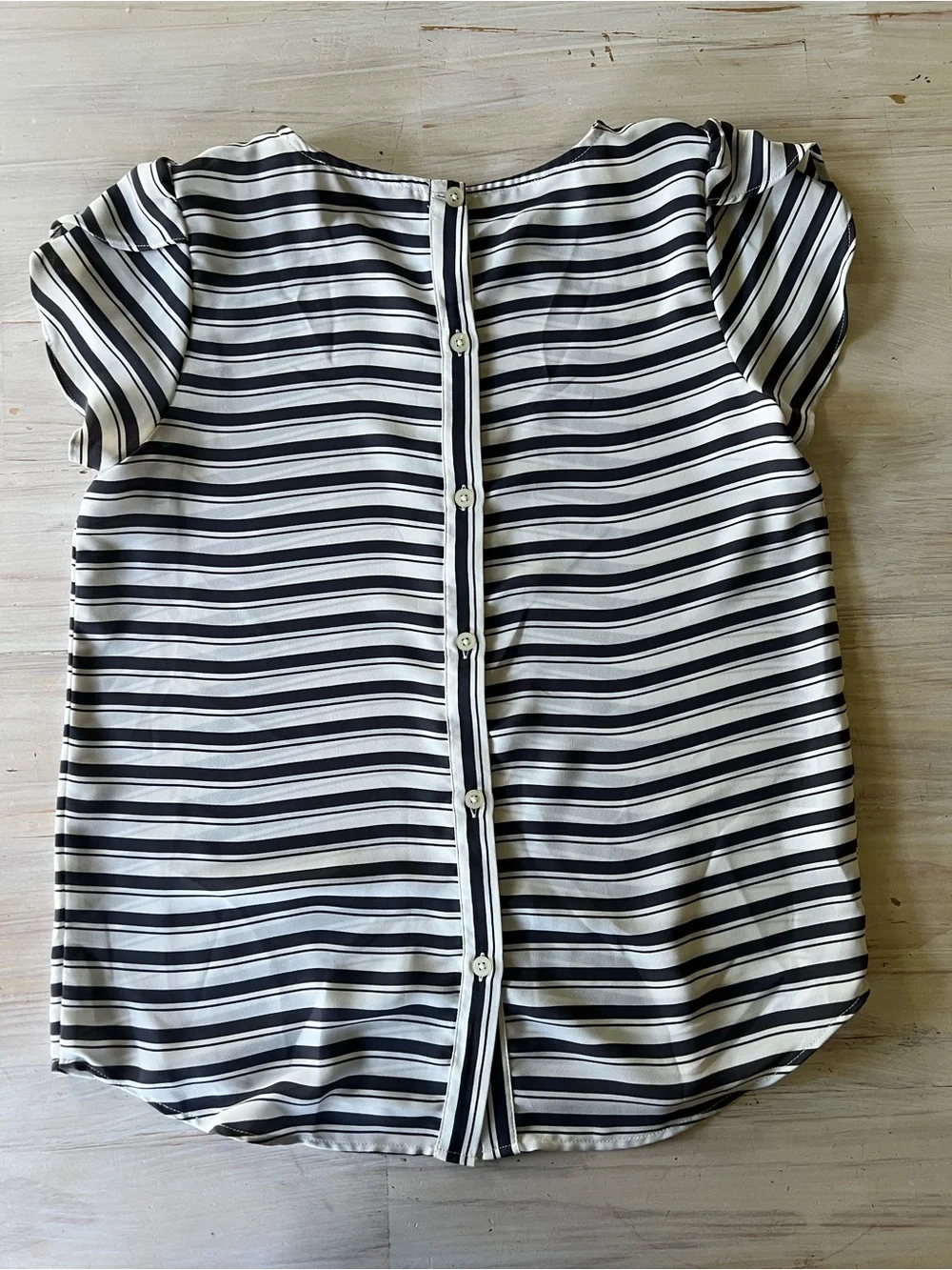 LOFT Black and White Striped Puff Sleeve Top